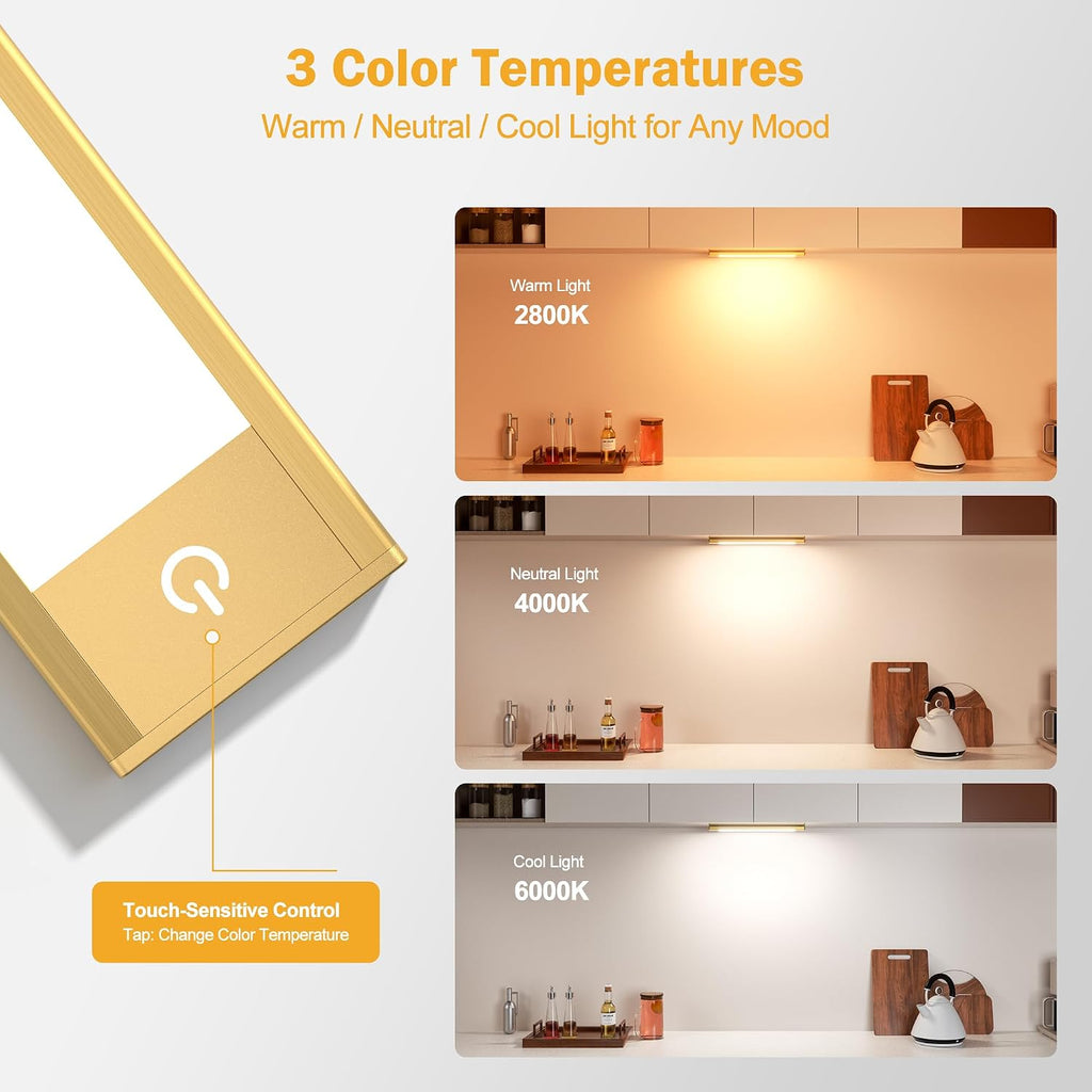 Motion Sensor Cabinet Light, Rechargeable, Dimmable, 2Pcs, 9In | Silver Aluminum, Magnetic Wireless, 1800Mah, 3 Color Temps & Dimmable, Ideal for Kitchen, Pantry & Closets