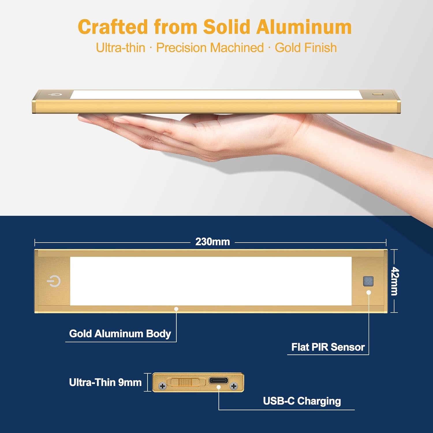 Motion Sensor Cabinet Light, Rechargeable, Dimmable, 2Pcs, 9In | Silver Aluminum, Magnetic Wireless, 1800Mah, 3 Color Temps & Dimmable, Ideal for Kitchen, Pantry & Closets