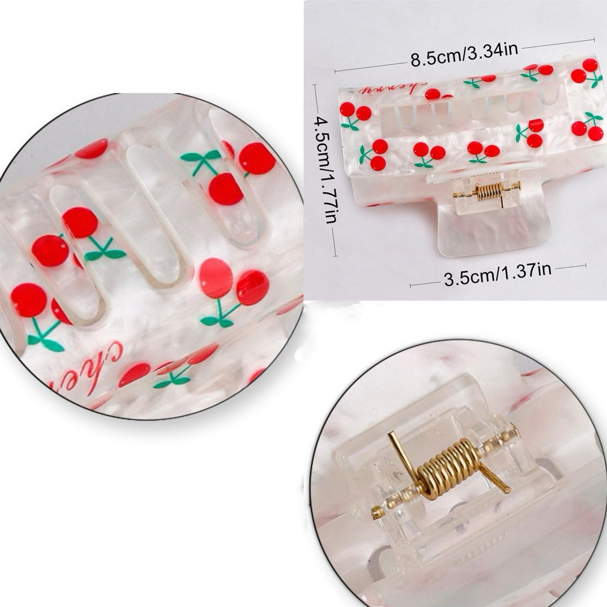 Medium Strawberry Cherry Hair Clips for Women,In Red Cherry and Strawberry Print Hair Clip for Thick Hair, Acrylic Hair Clips Claws,Fun Claw Clips 2Pc