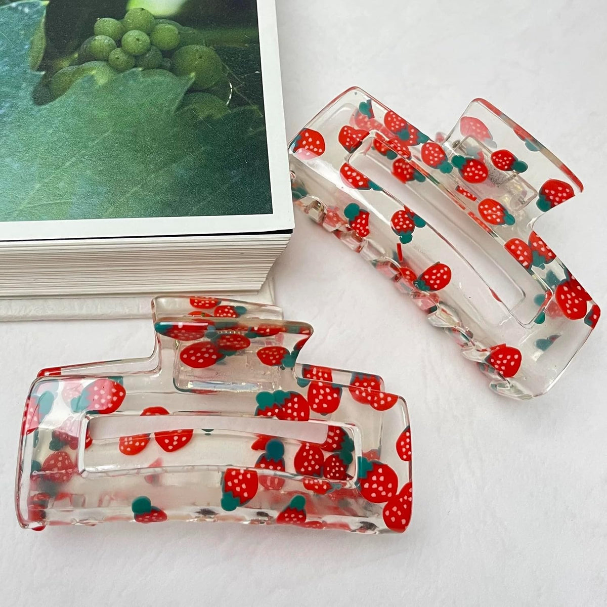 Medium Strawberry Cherry Hair Clips for Women,In Red Cherry and Strawberry Print Hair Clip for Thick Hair, Acrylic Hair Clips Claws,Fun Claw Clips 2Pc