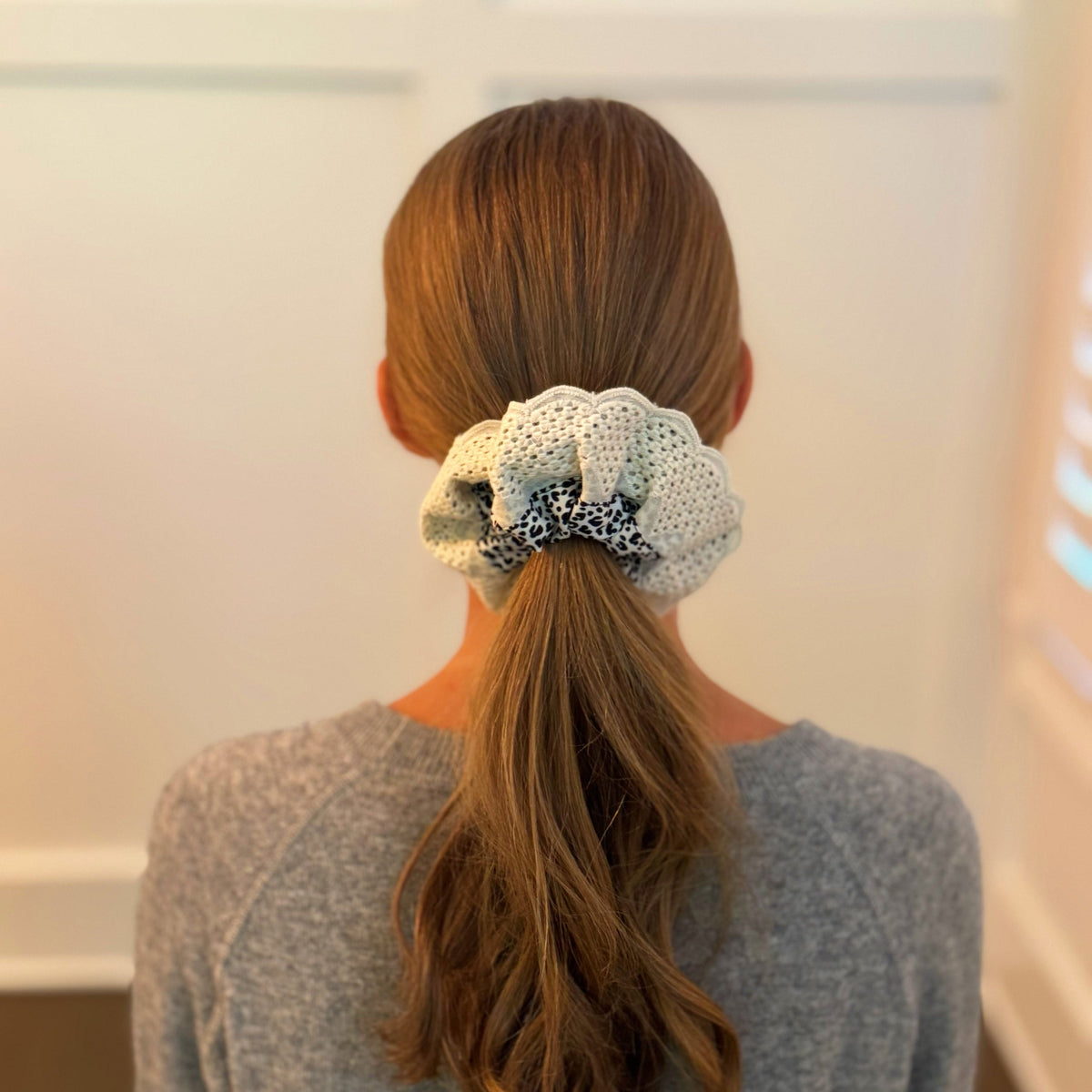 Crochet Embellished Cheetah Hair Scrunch