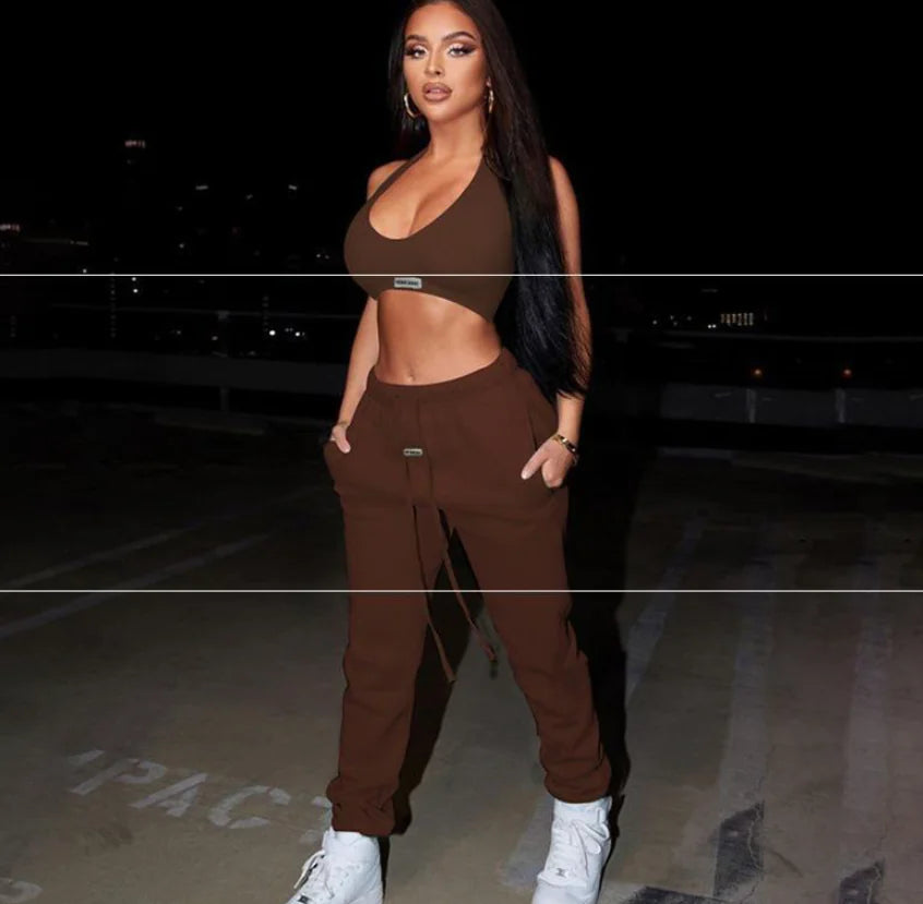 Women's Halter Top & Drawstring Pants Gym Set