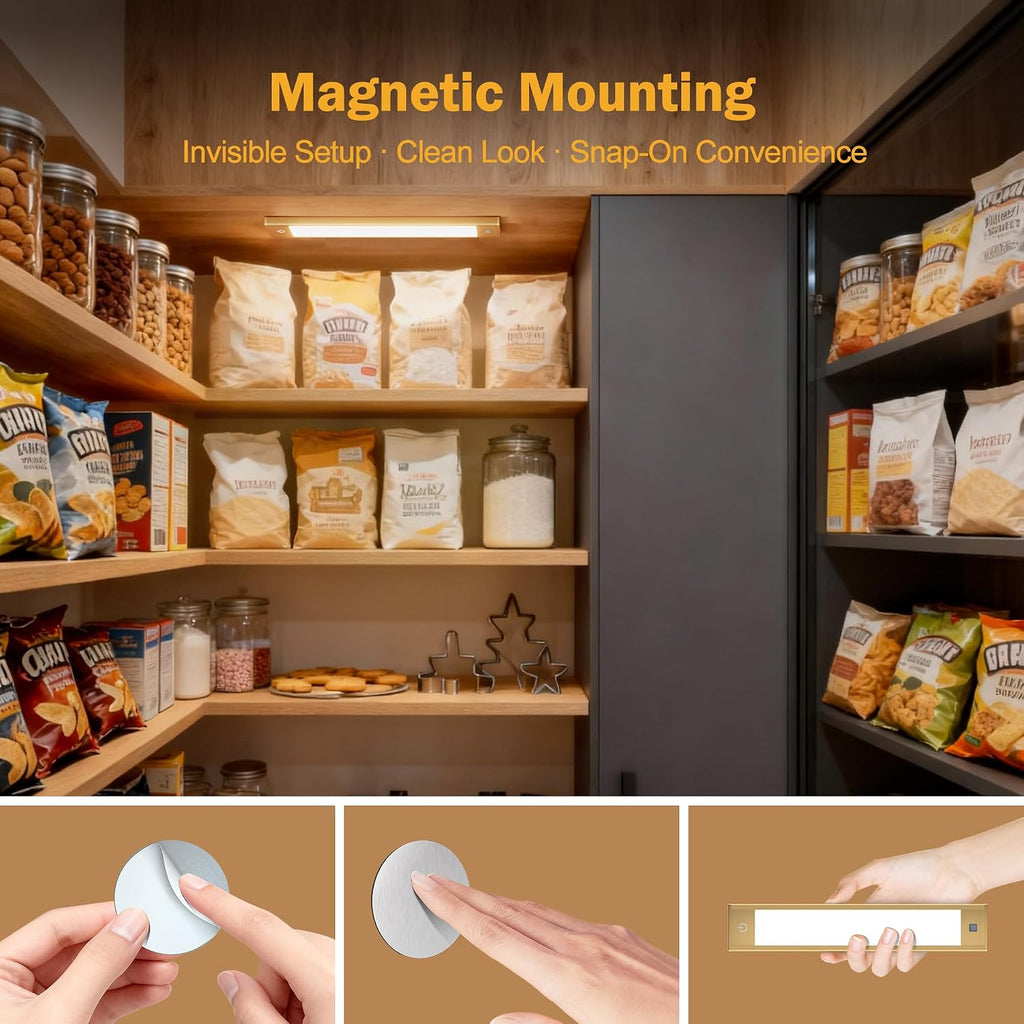 Motion Sensor Cabinet Light, Rechargeable, Dimmable, 2Pcs, 9In | Silver Aluminum, Magnetic Wireless, 1800Mah, 3 Color Temps & Dimmable, Ideal for Kitchen, Pantry & Closets